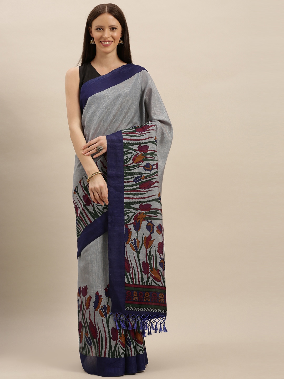 

VASTRANAND Blue Printed Silk Blend Saree