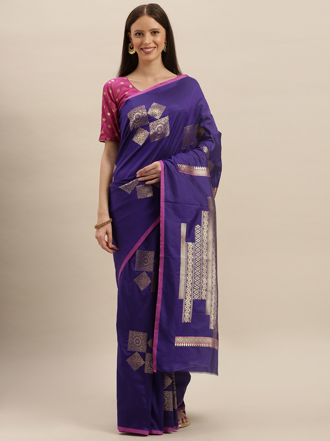 

VASTRANAND Purple Silk Blend Woven Design Kanjeevaram Saree