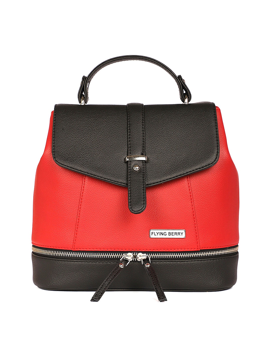 

FLYING BERRY Women Red & Black Solid Backpack