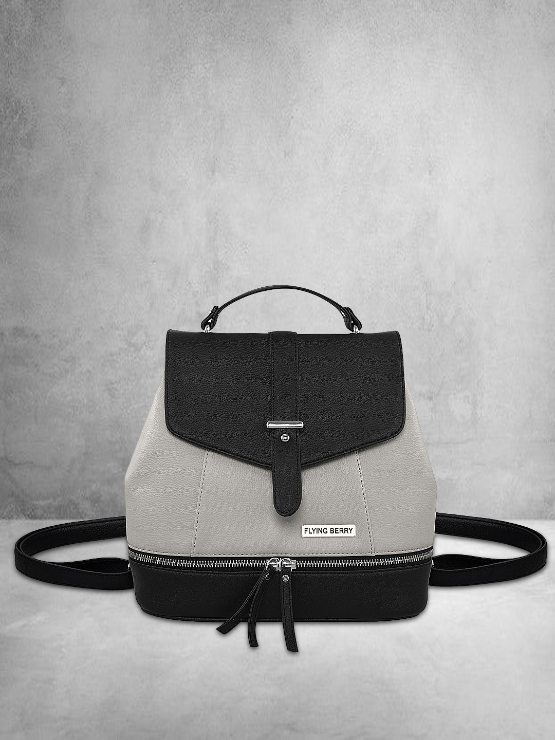 

FLYING BERRY Women Grey & Black Solid Backpack