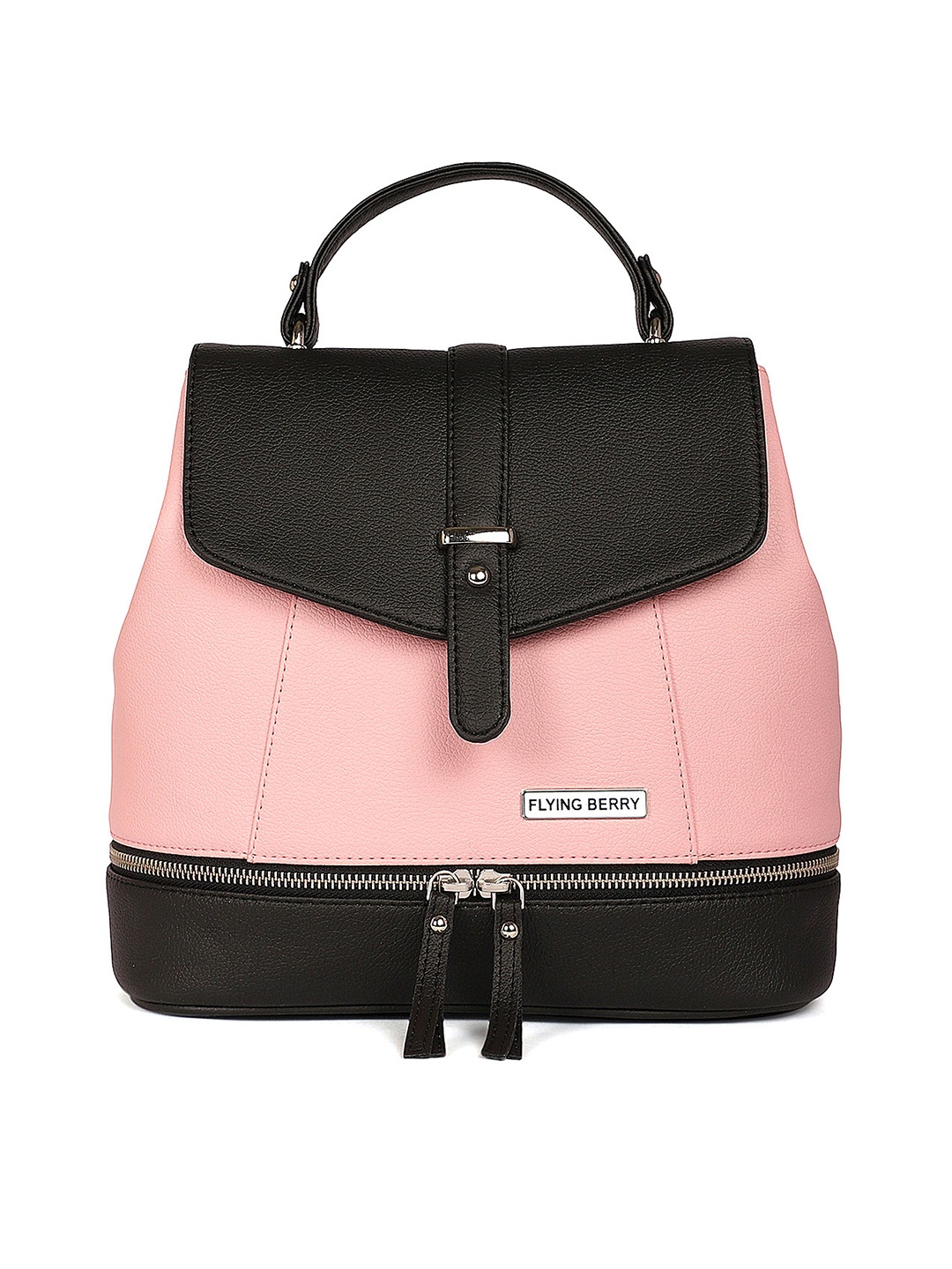 

FLYING BERRY Women Pink & Black Colourblocked Backpack