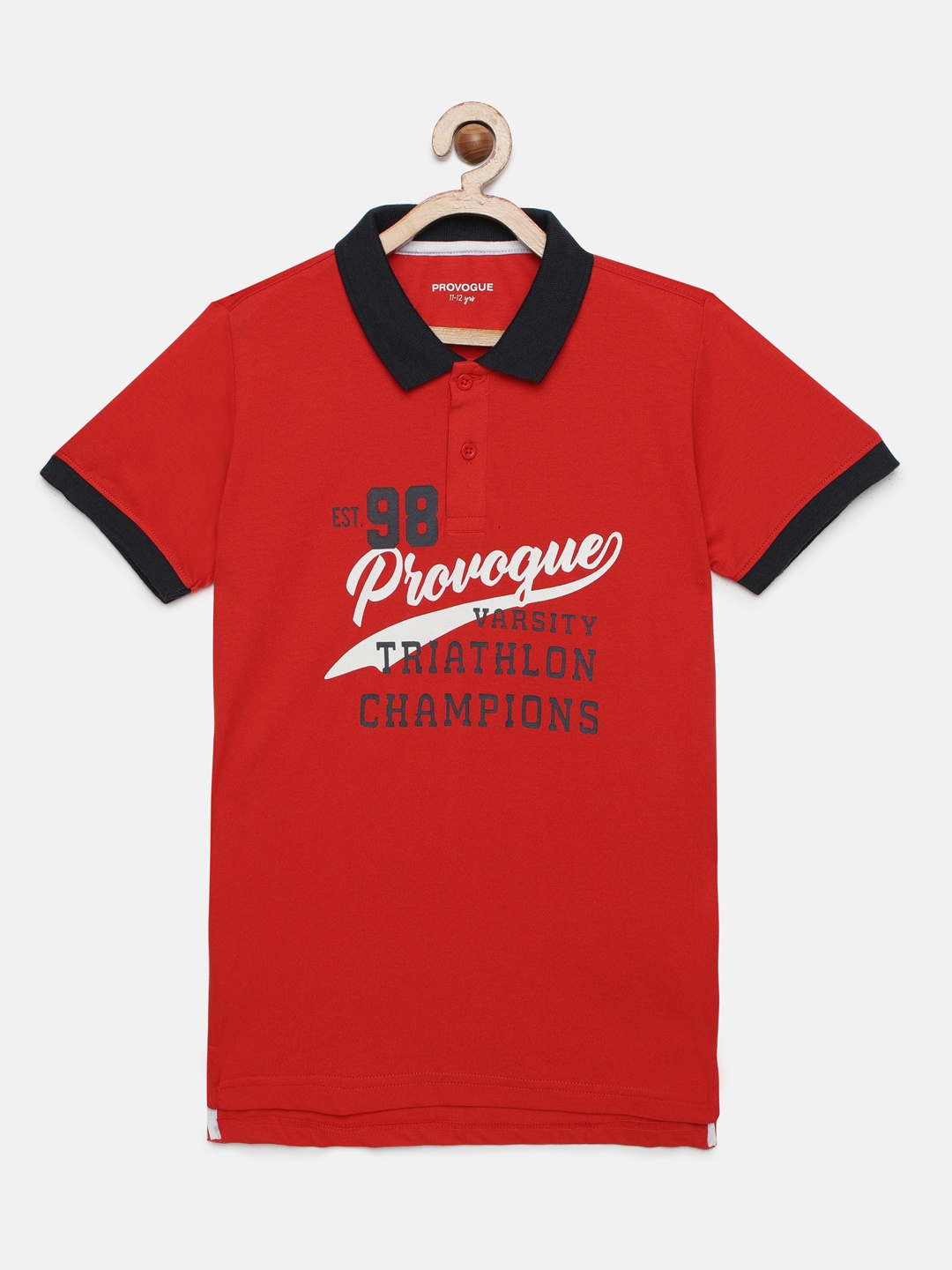 

Provogue Boys Red Printed Polo Collar T-shirt