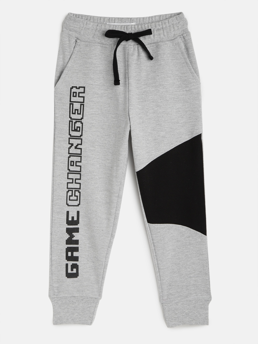 

Miss & Chief Boys Grey Melange & Black Printed Joggers