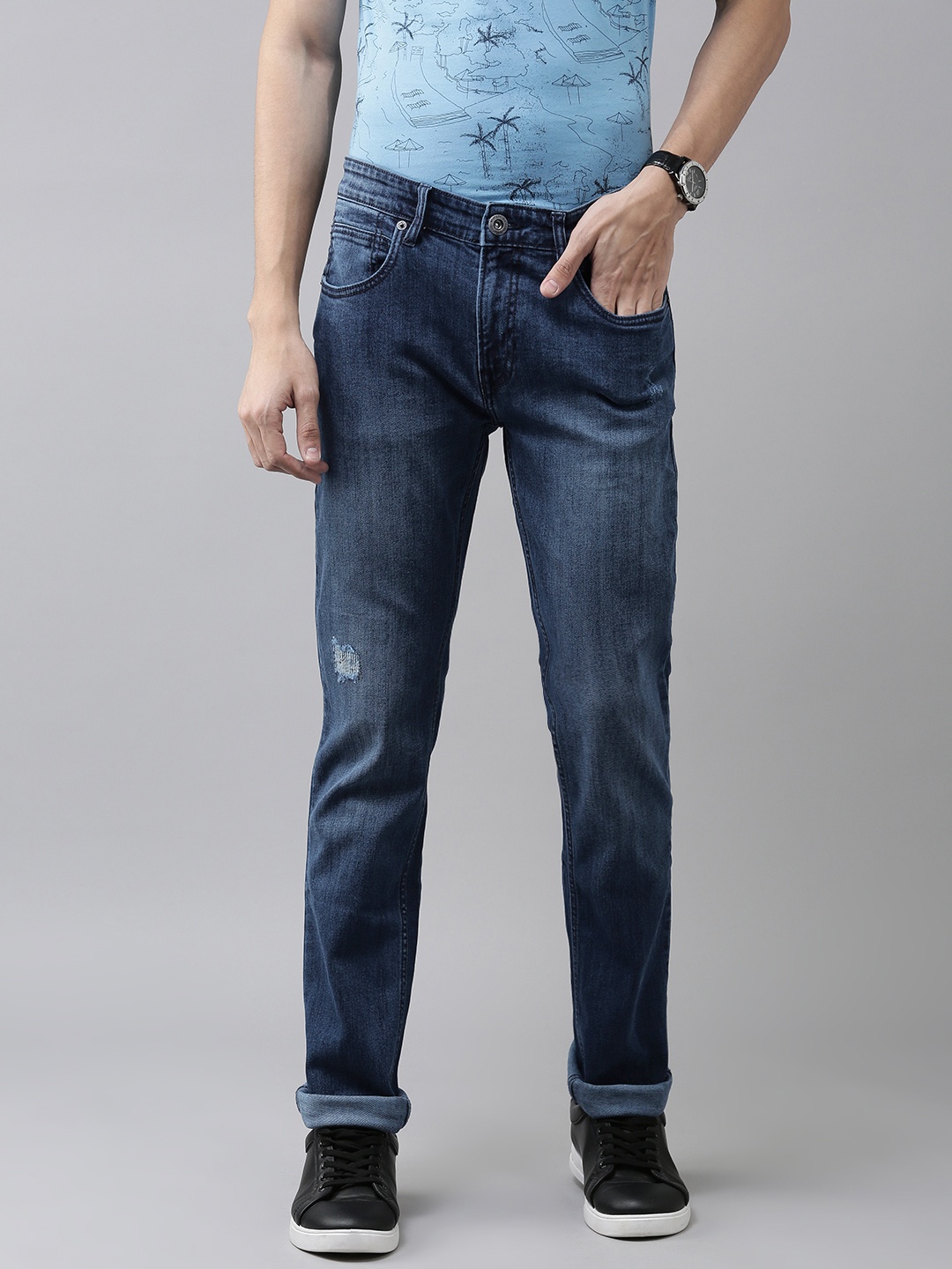 

BEAT LONDON by PEPE JEANS Men Blue Vapour Luke Vapour Slim Fit Mildly Distressed Jeans