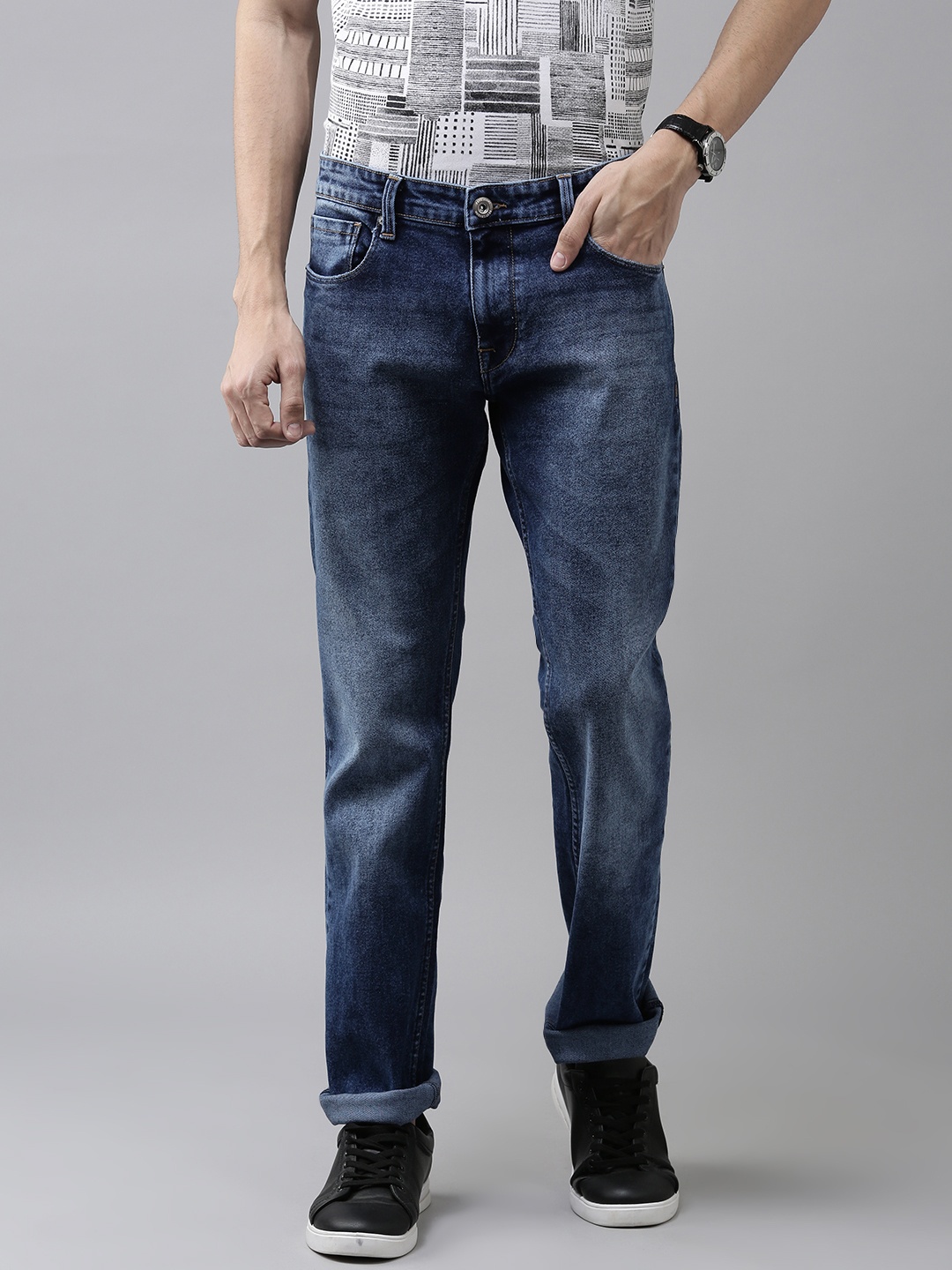 

BEAT LONDON by PEPE JEANS Men Blue Vapour Slim Fit Low-Rise Light Fade Stretchable Jeans