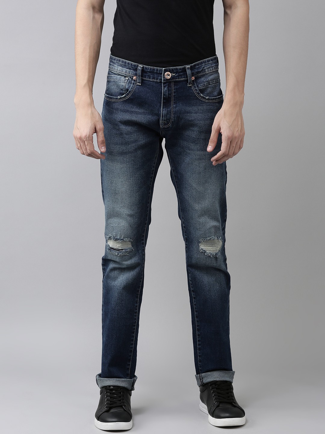 

BEAT LONDON by PEPE JEANS Men Blue Slim Fit Low-Rise Highly Distressed Light Fade Stretchable Jeans