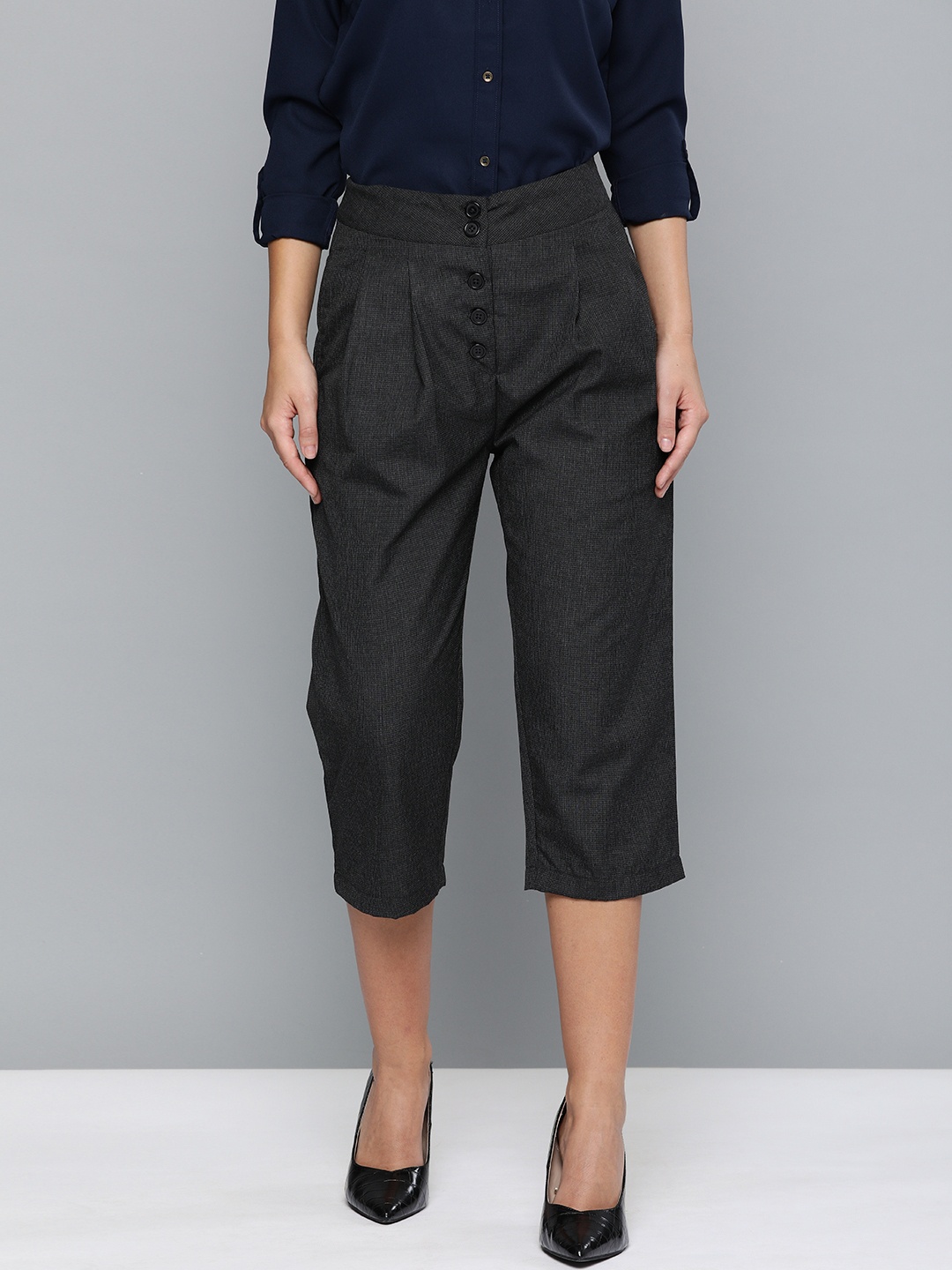 

HERE&NOW Women Charcoal Regular Fit Solid Parallel Trousers