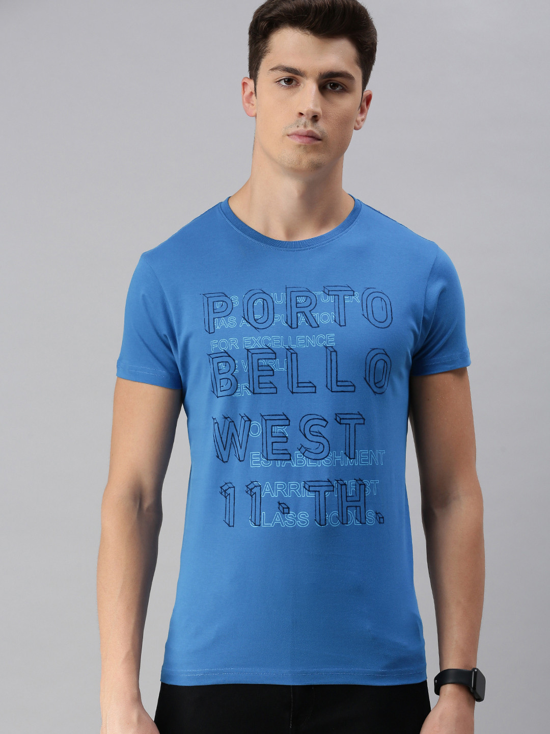 

BEAT LONDON by PEPE JEANS Men Blue Printed Slim Fit Round Neck Pure Cotton T-shirt