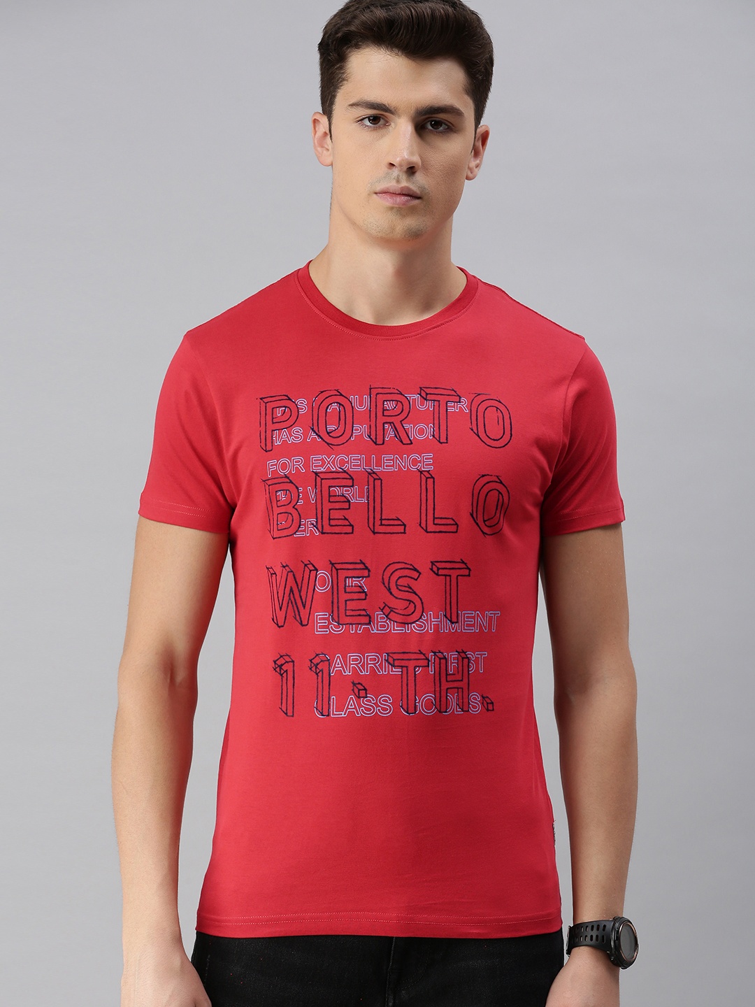 

BEAT LONDON by PEPE JEANS Men Red Printed Slim Fit Round Neck Pure Cotton T-shirt