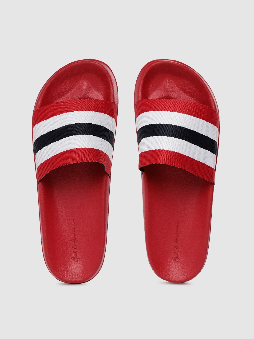 

Mast & Harbour Men Red Striped Sliders