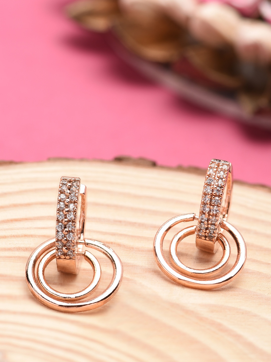 

Zaveri Pearls Rose Gold Plated Circular Drop Earrings