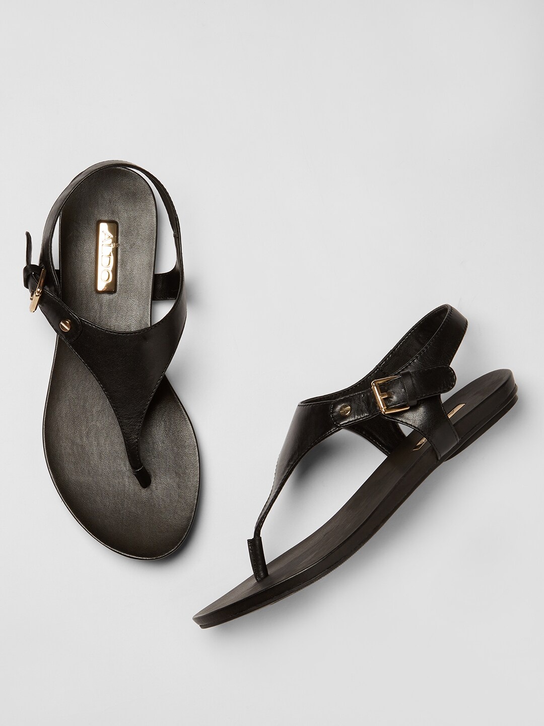 

ALDO Women Black Solid Leather Open Toe Flats