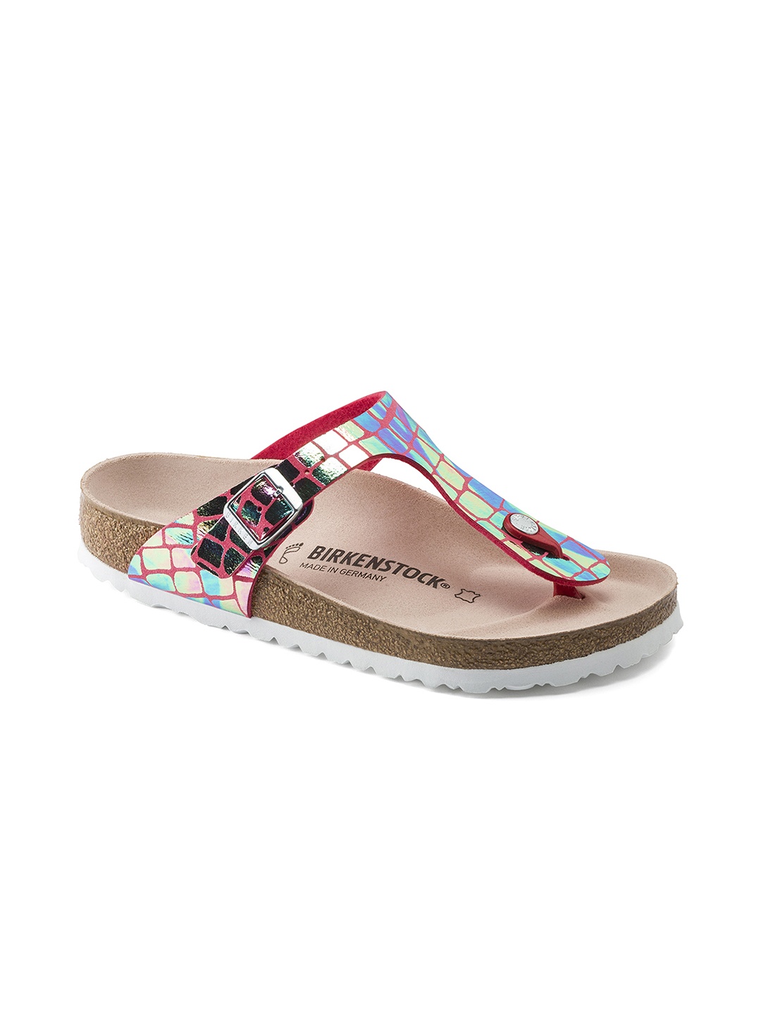

Birkenstock Women Pink Gizeh Micro Fibre Gator Gleam Printed T-Strap Regular Width Flats