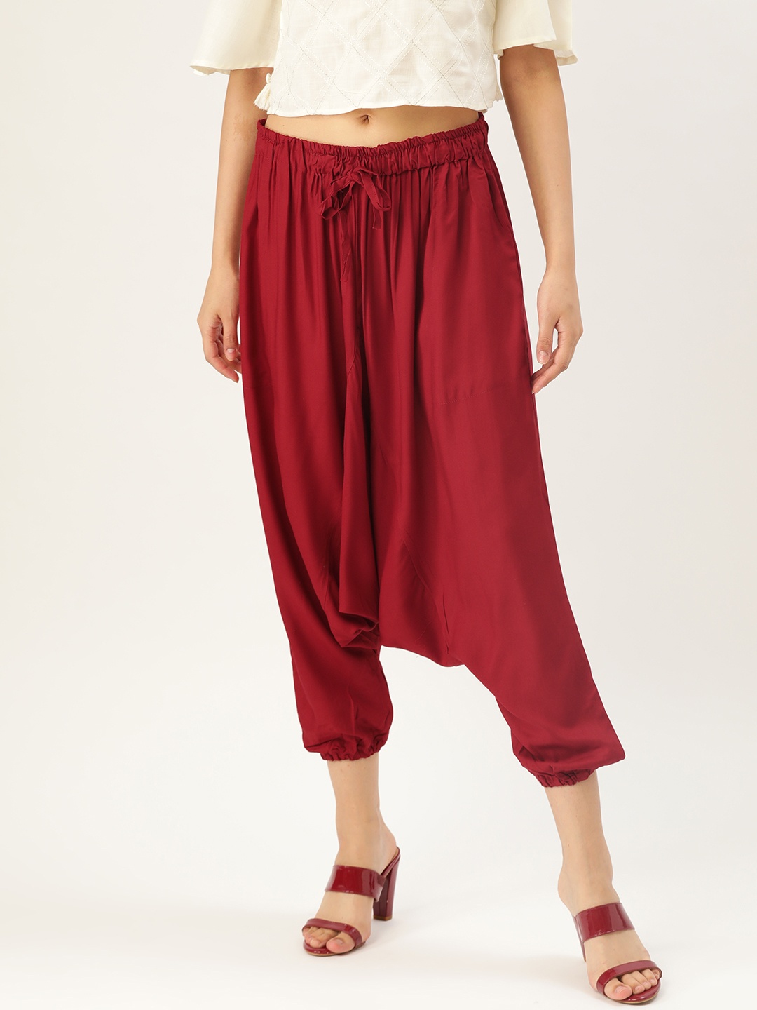 

InWeave Women Maroon Solid Loose Fit Cropped Harem Pants