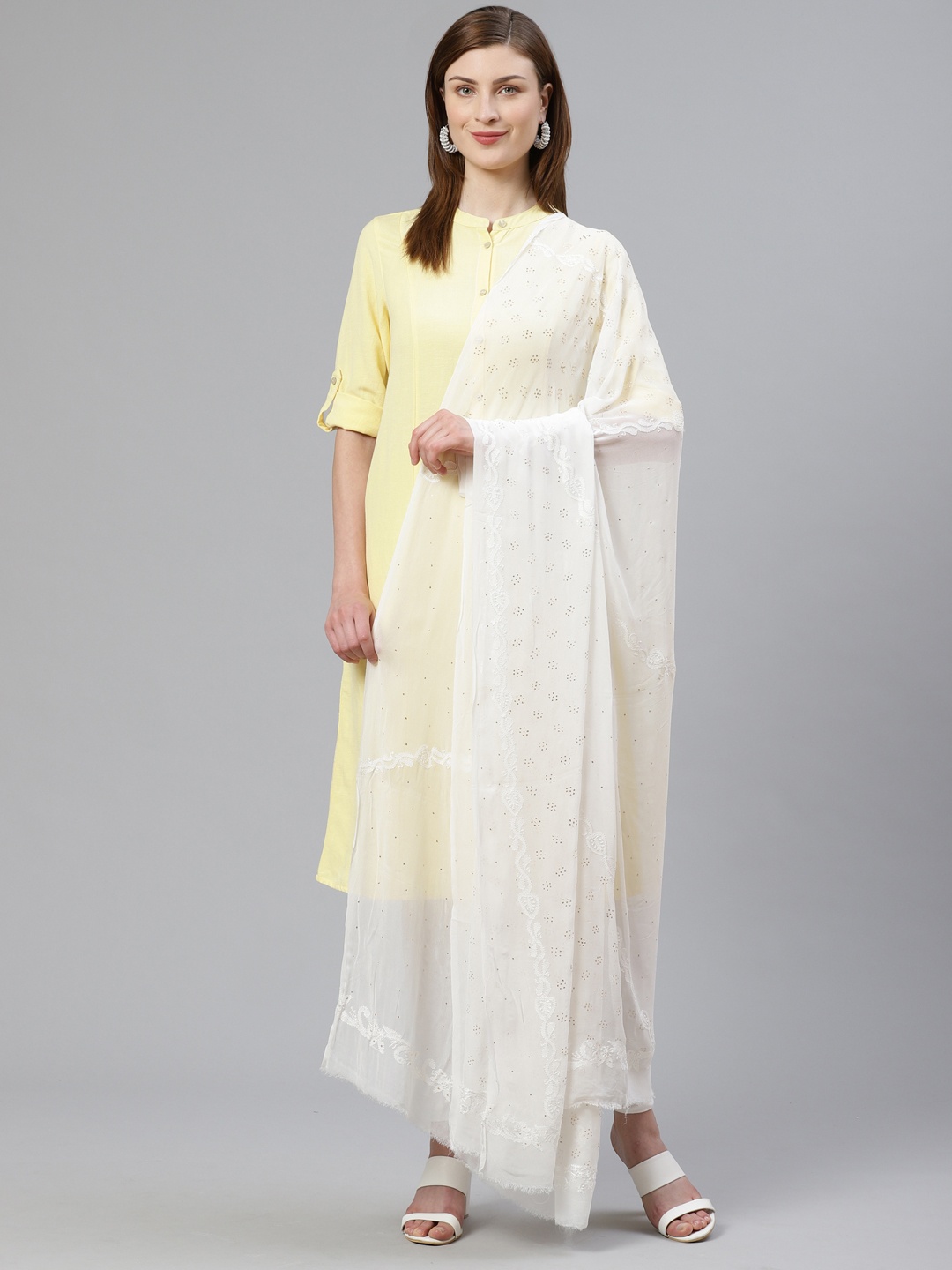 

ADA White Mukaish Work Sustainable Handloom Dupatta
