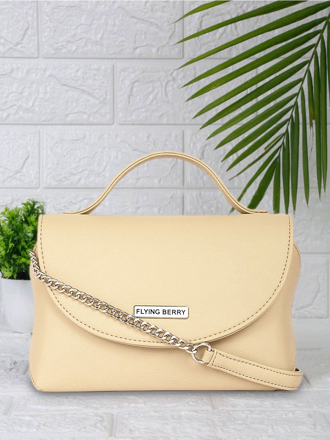 

FLYING BERRY Women Beige Solid Satchel Bag