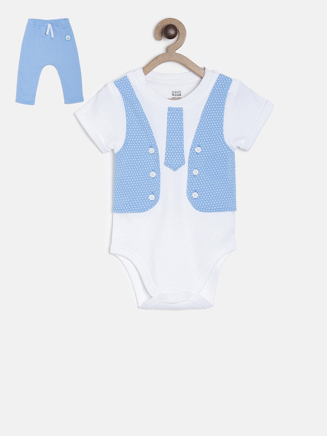 

MINI KLUB Boys Blue & White Printed Bodysuit with Pyjamas