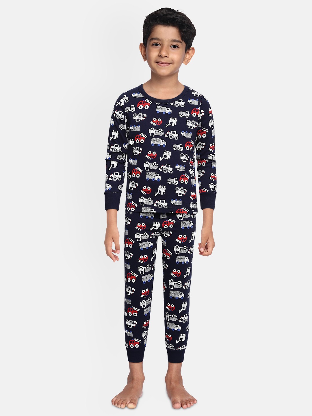 

mothercare Boys Navy Blue Printed Pure Cotton Night suit