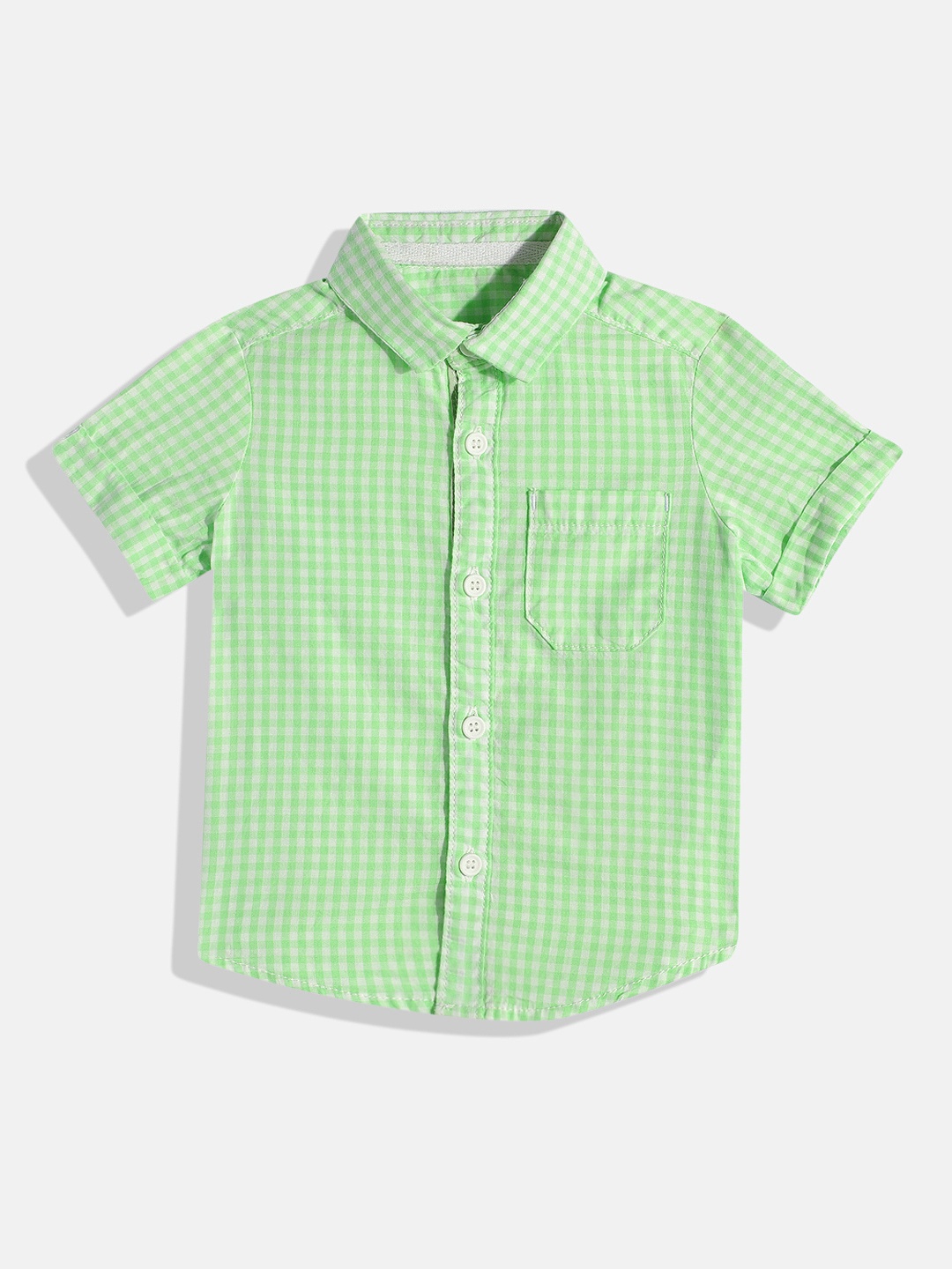 

mothercare Boys Gingham Checked Pure Cotton Casual Shirt, Green