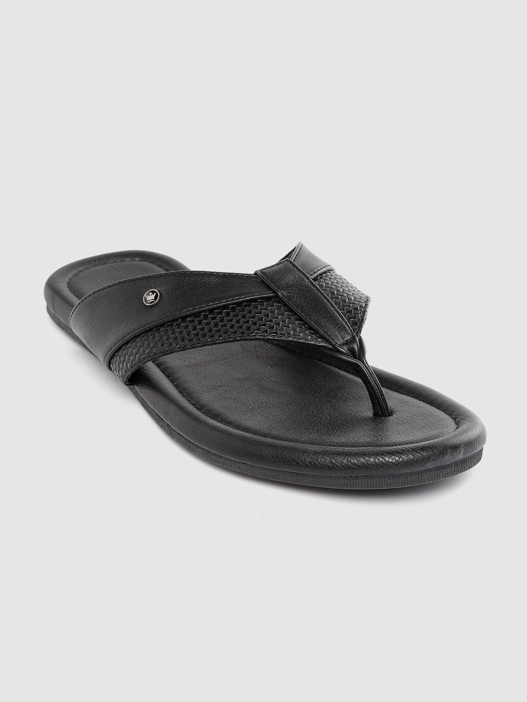 

Louis Philippe Men Black Textured Leather Comfort Sandals