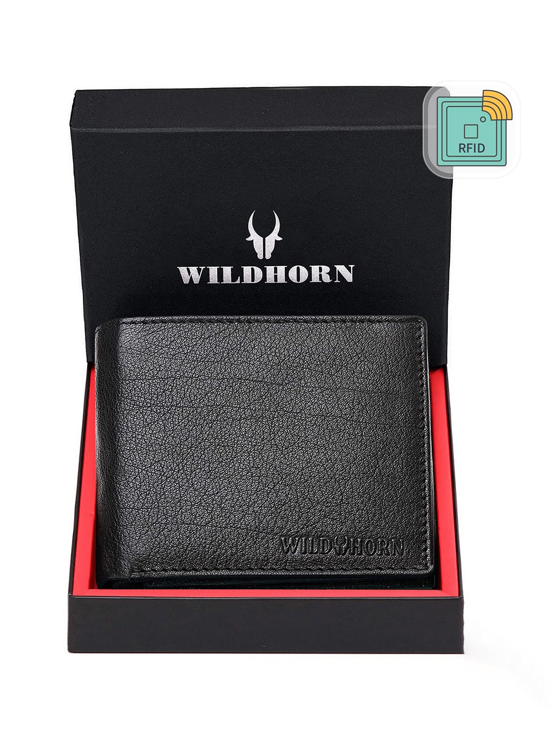 

WildHorn Men Black Solid RFID Protected Genuine Leather Two Fold Wallet