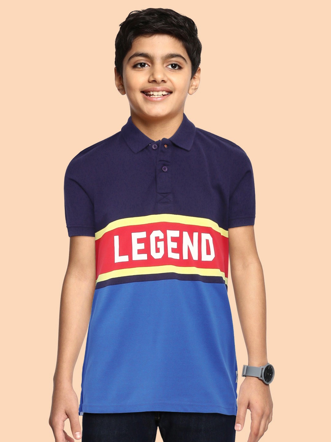 

Flying Machine Boys Blue & Red Printed Polo Collar T-shirt