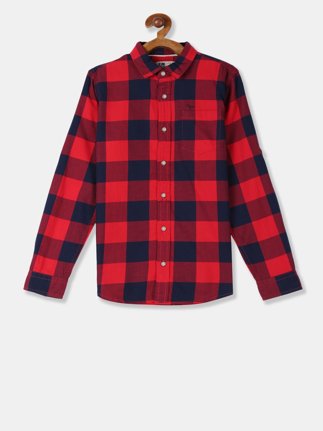 

Flying Machine Boys Pink & Navy Blue Regular Fit Checked Casual Shirt