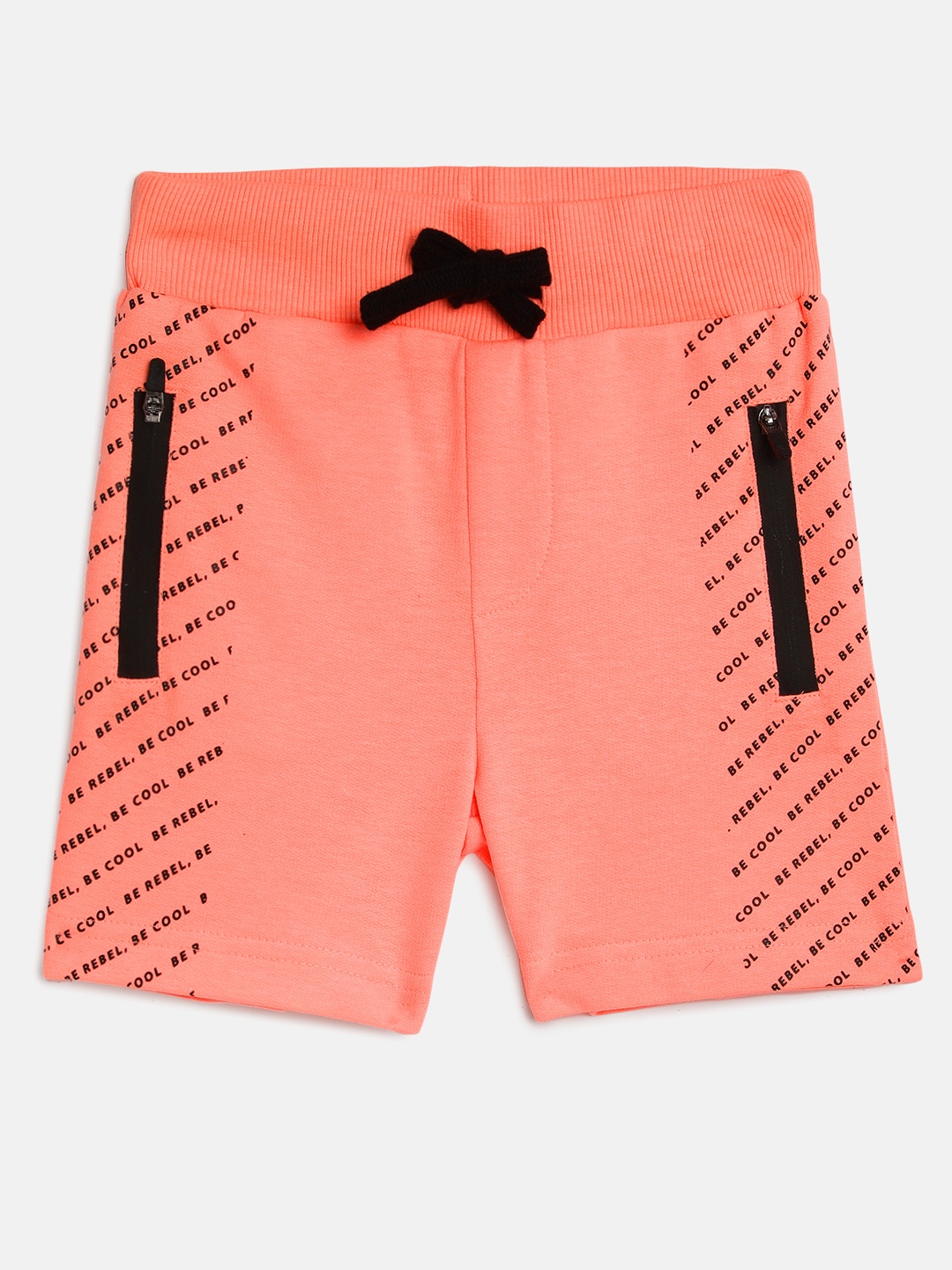 

Flying Machine Boys Peach-Coloured & Black Printed Regular Fit Regular Shorts
