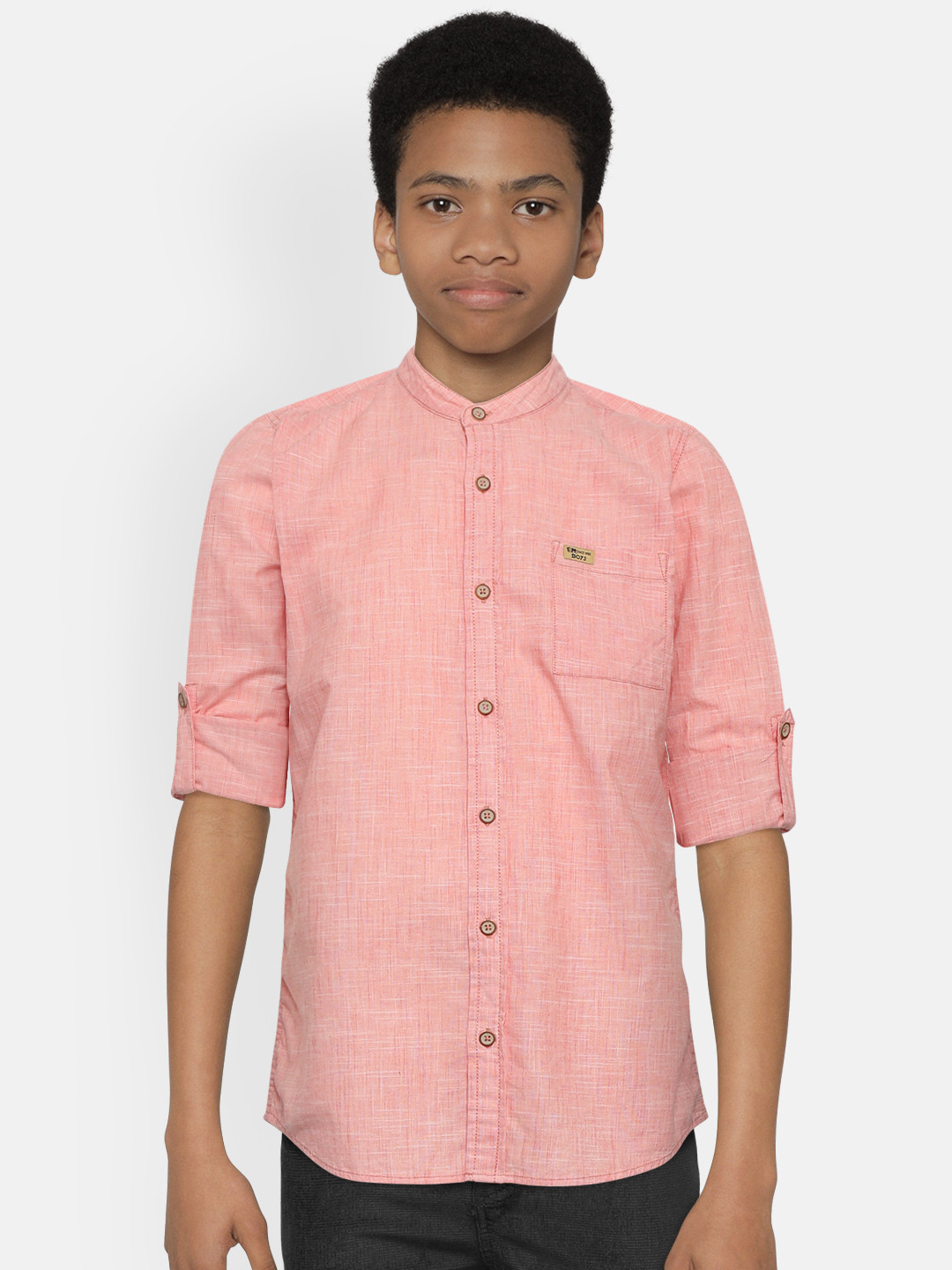 

Flying Machine Boys Peach-Coloured Regular Fit Self Design Casual Shirt