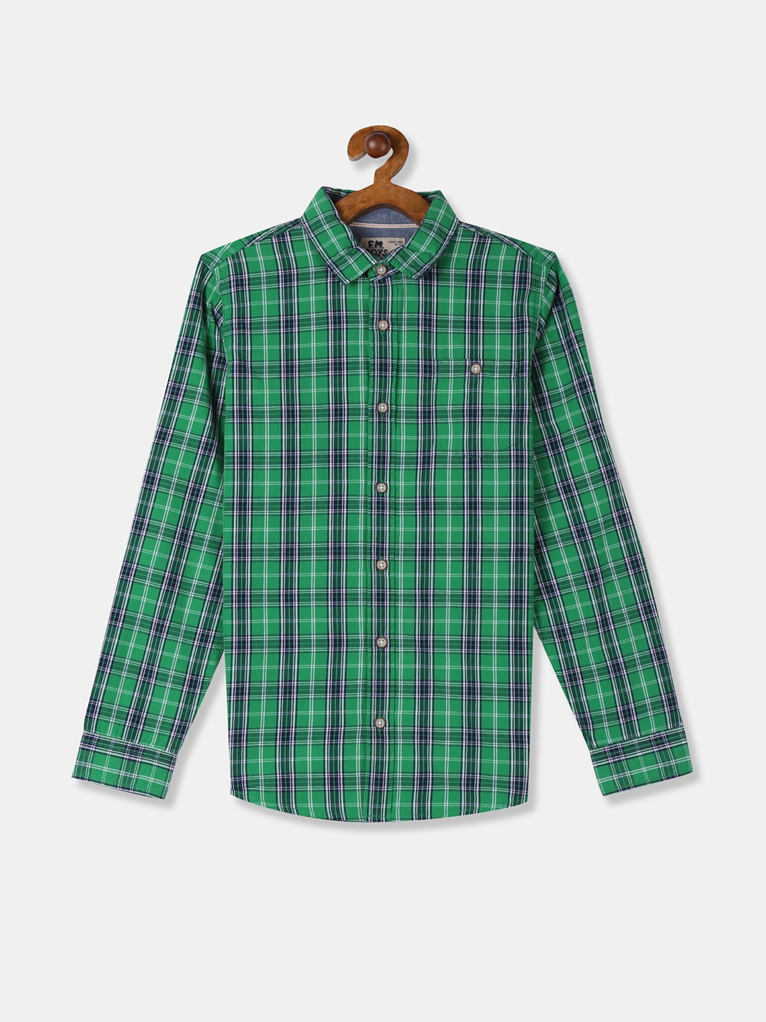 

Flying Machine Boys Green & Navy Blue Regular Fit Checked Casual Shirt