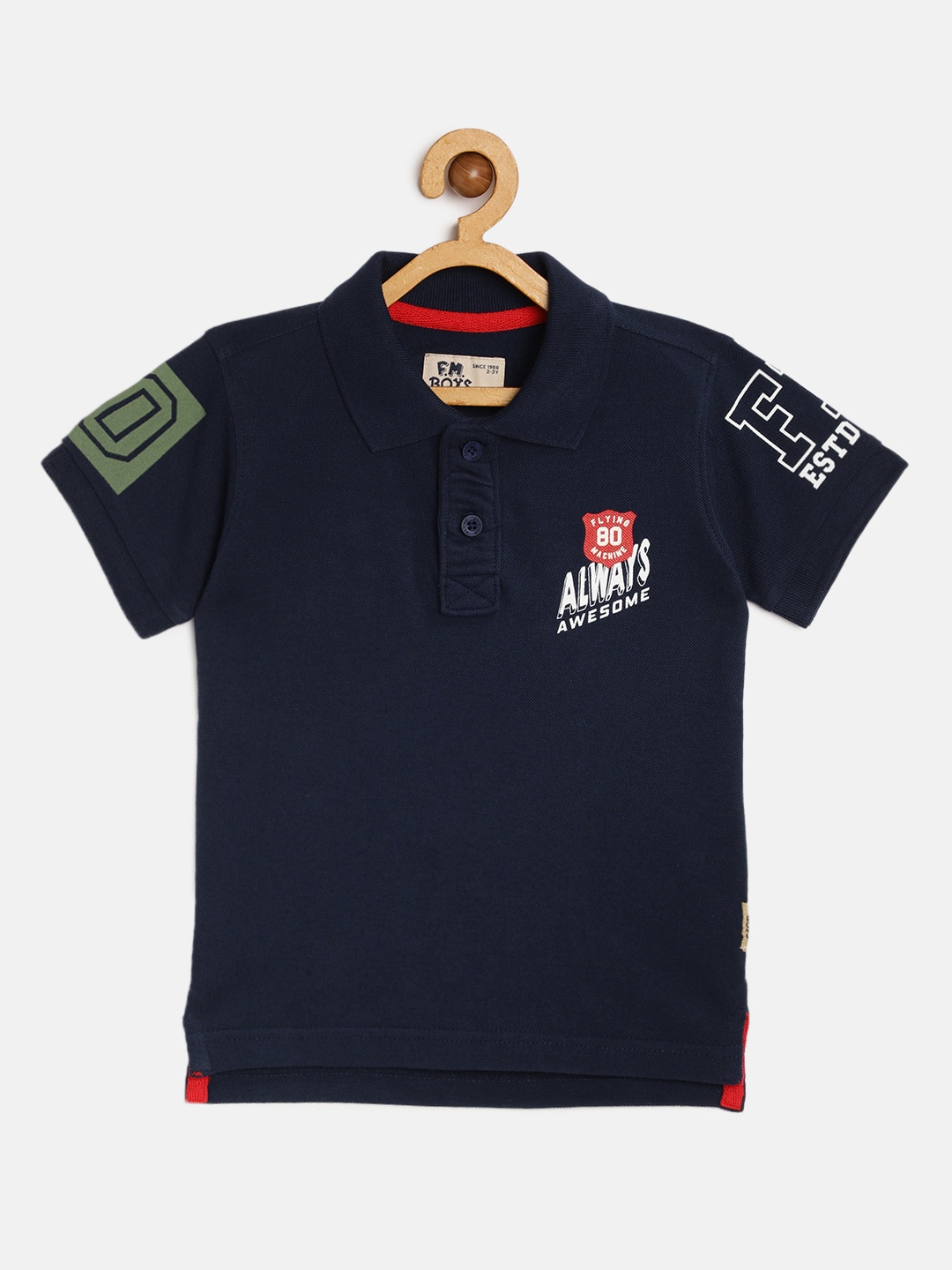 

Flying Machine Boys Navy Blue Solid Polo Collar T-shirt