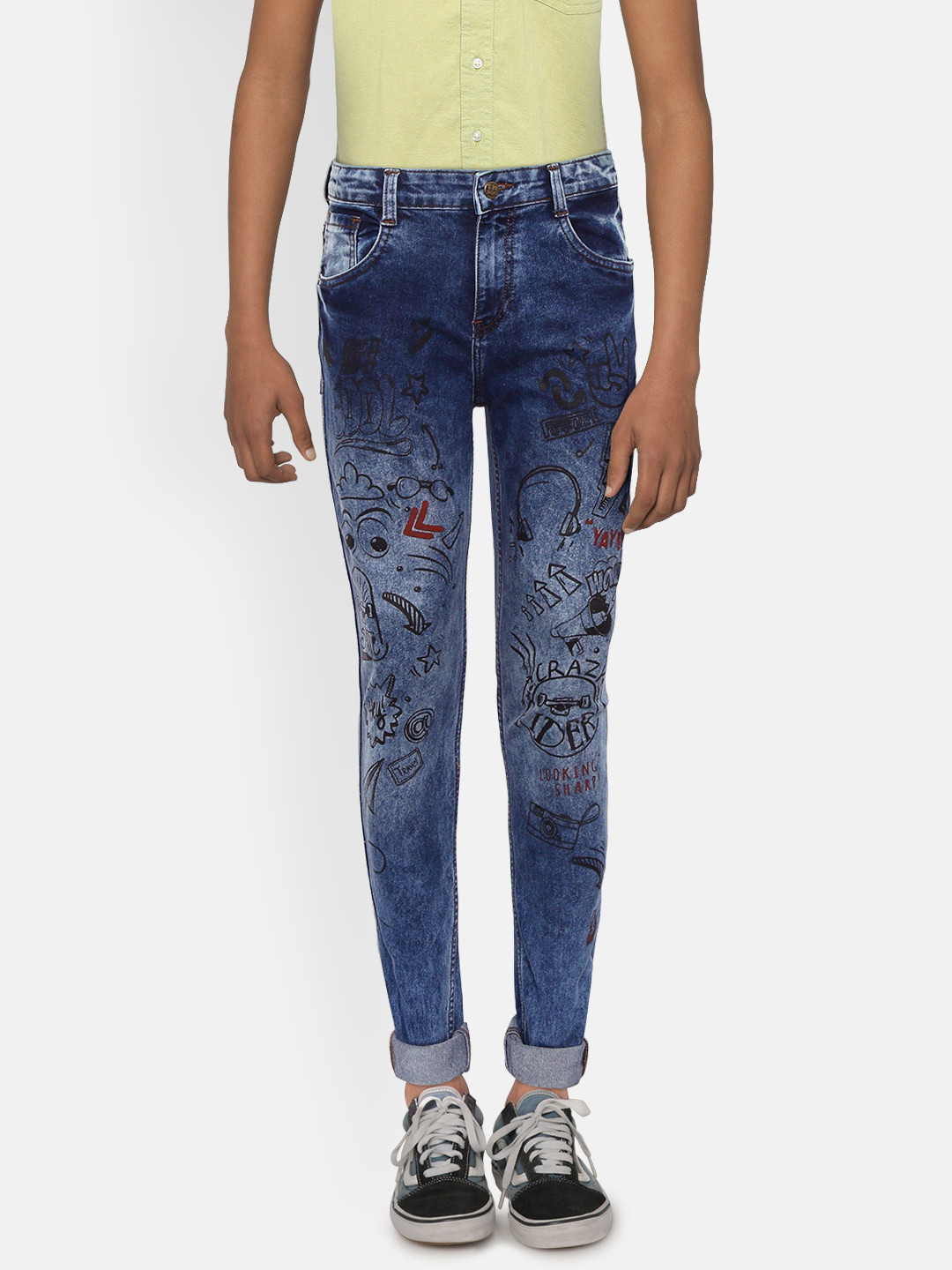 

Flying Machine Boys Blue Printed Skinny Fit Mid-Rise Clean Look Jeans