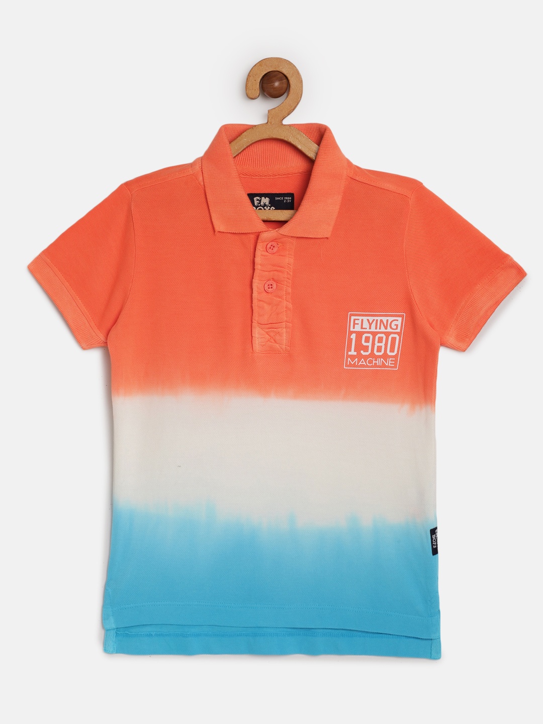 

Flying Machine Boys Orange And White Colourblocked Polo Collar T-shirt