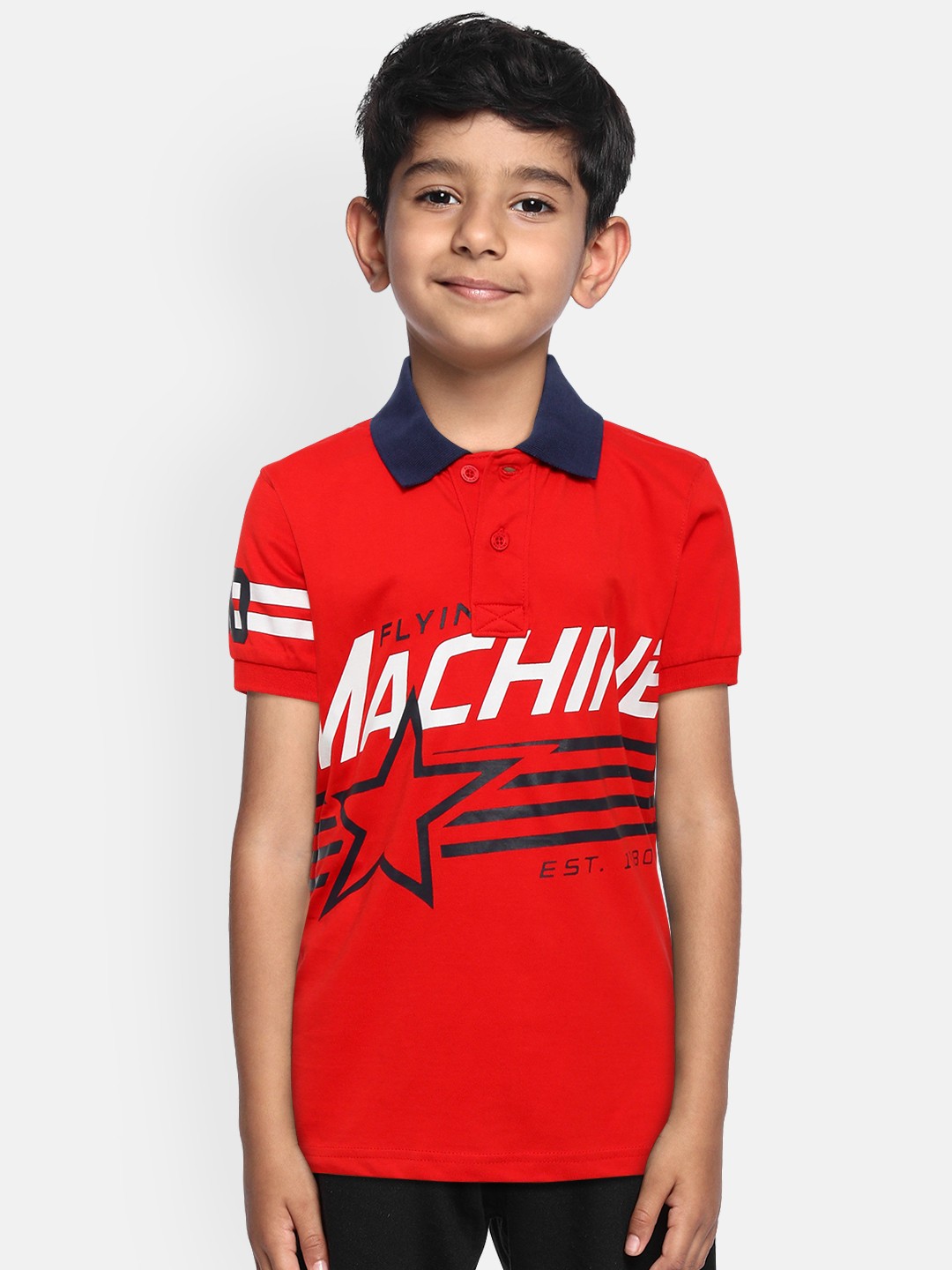 

Flying Machine Boys Red & White Printed Polo Collar T-shirt