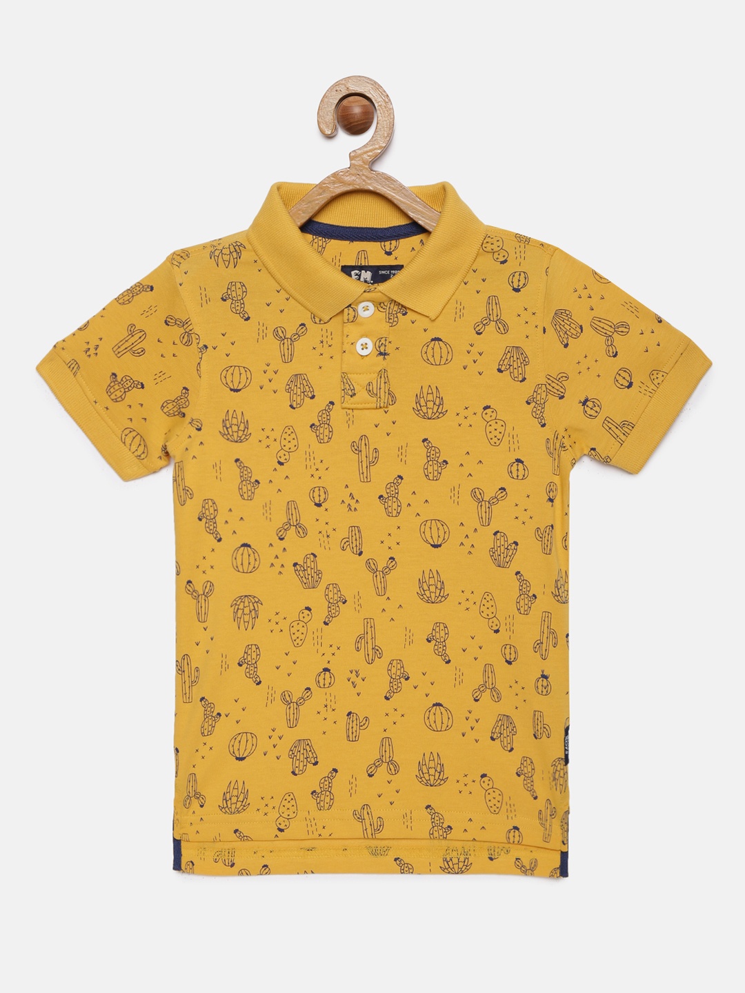 

Flying Machine Boys Mustard Yellow Printed Polo Collar Pure Cotton T-shirt
