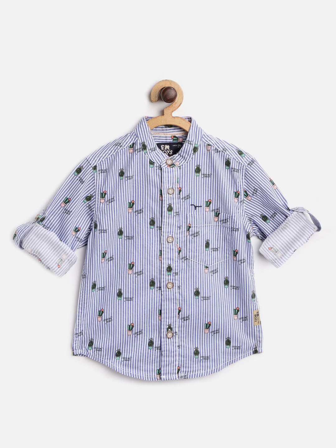 

Flying Machine Boys White & Blue Regular Fit Striped Casual Shirt
