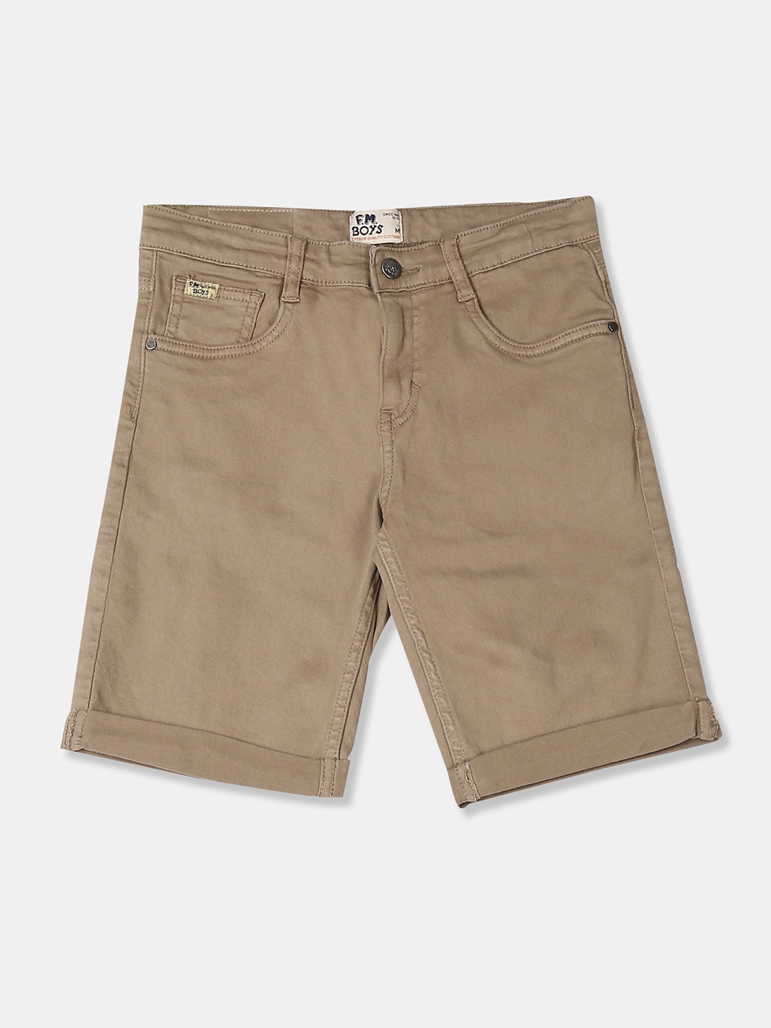 

Flying Machine Boys Khaki Solid Regular Fit Denim Shorts