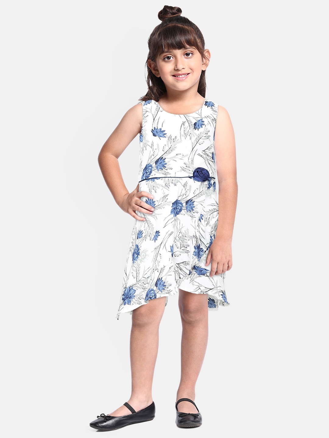 

Doodle Girls White & Blue Printed Fit and Flare Dress