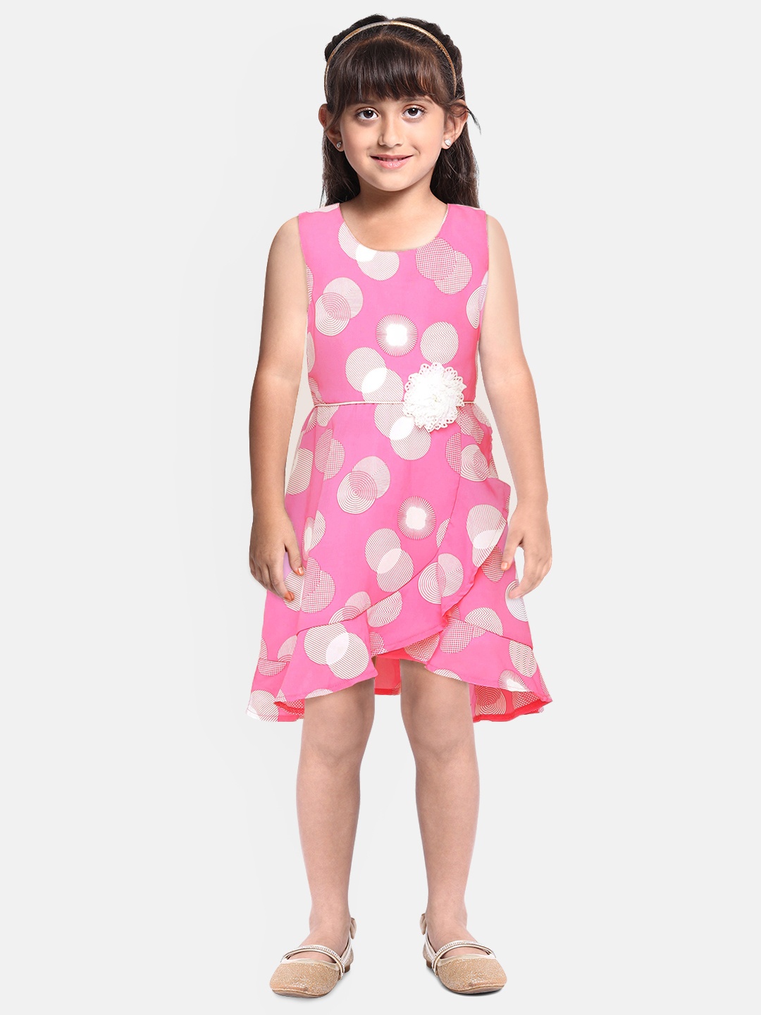 

Doodle Girls Pink & White Printed Fit and Flare Dress