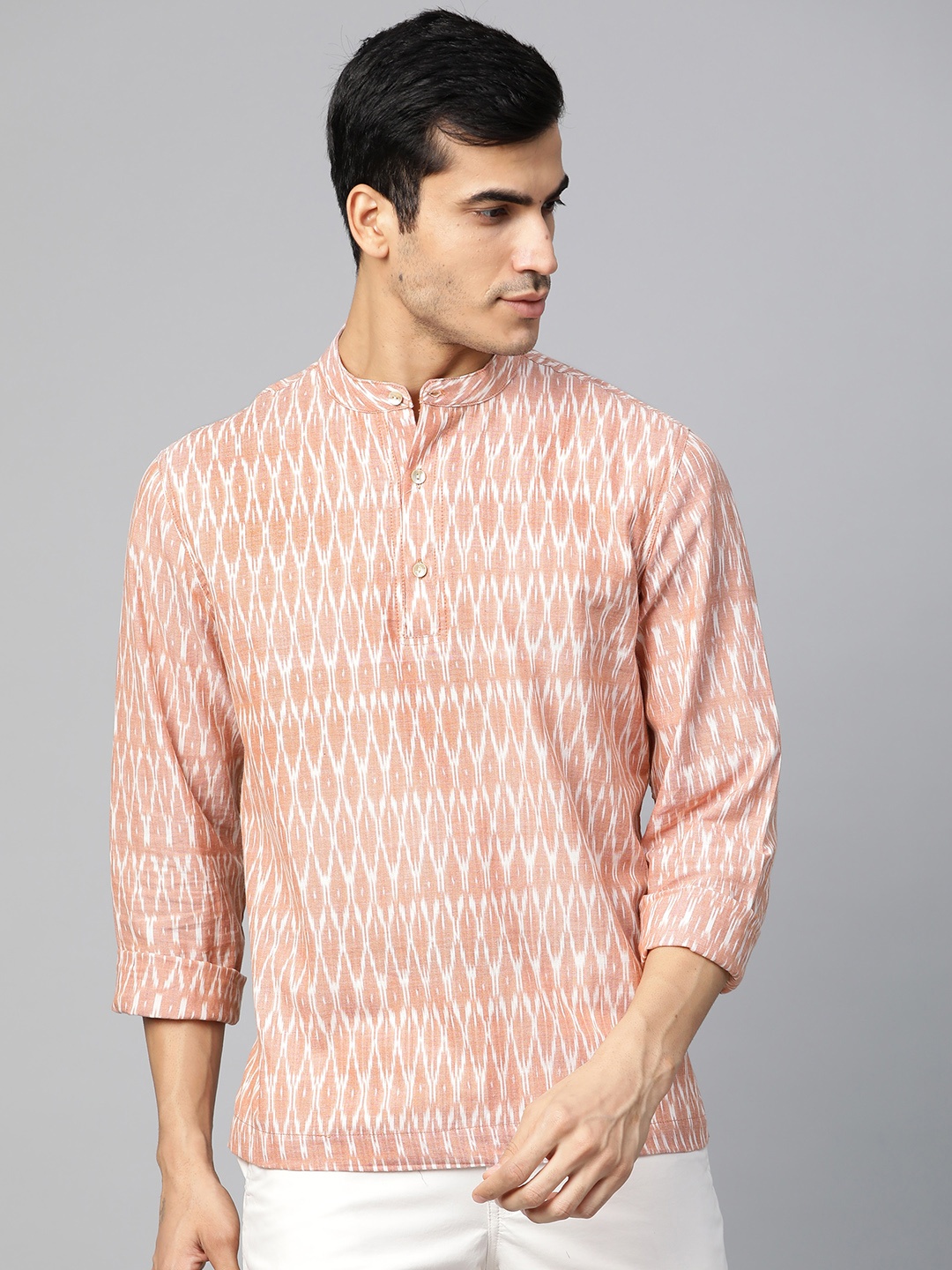 

Fabindia Men Brown & White Printed Straight Kurta