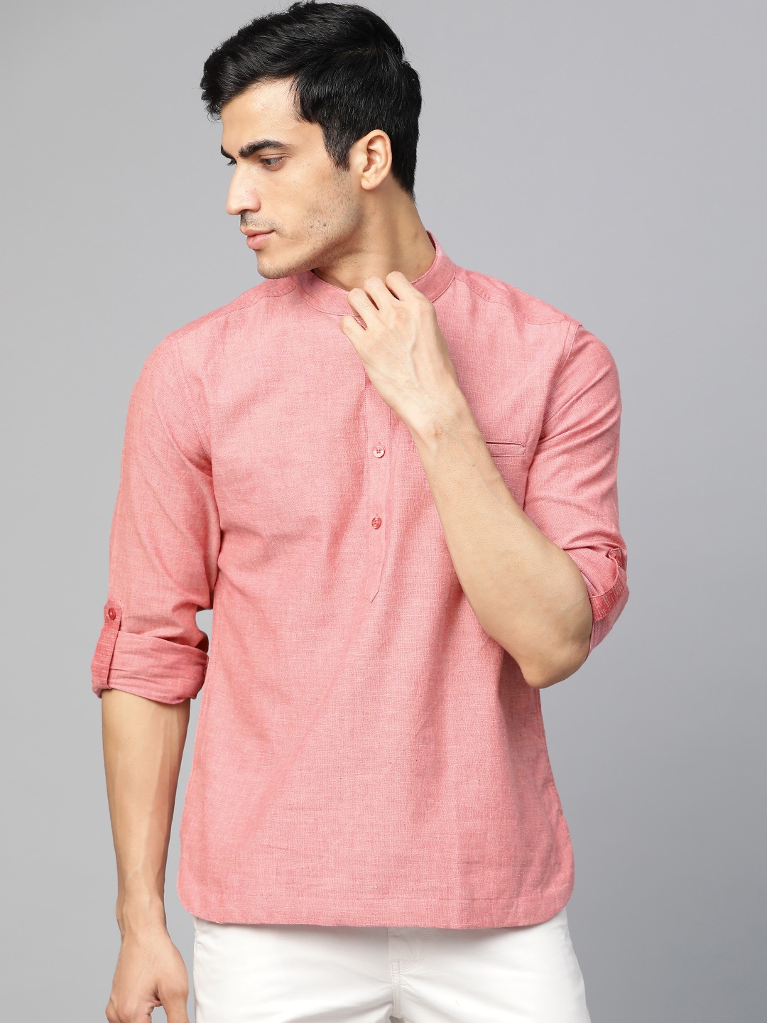 

Fabindia Men Red Solid Straight Kurta