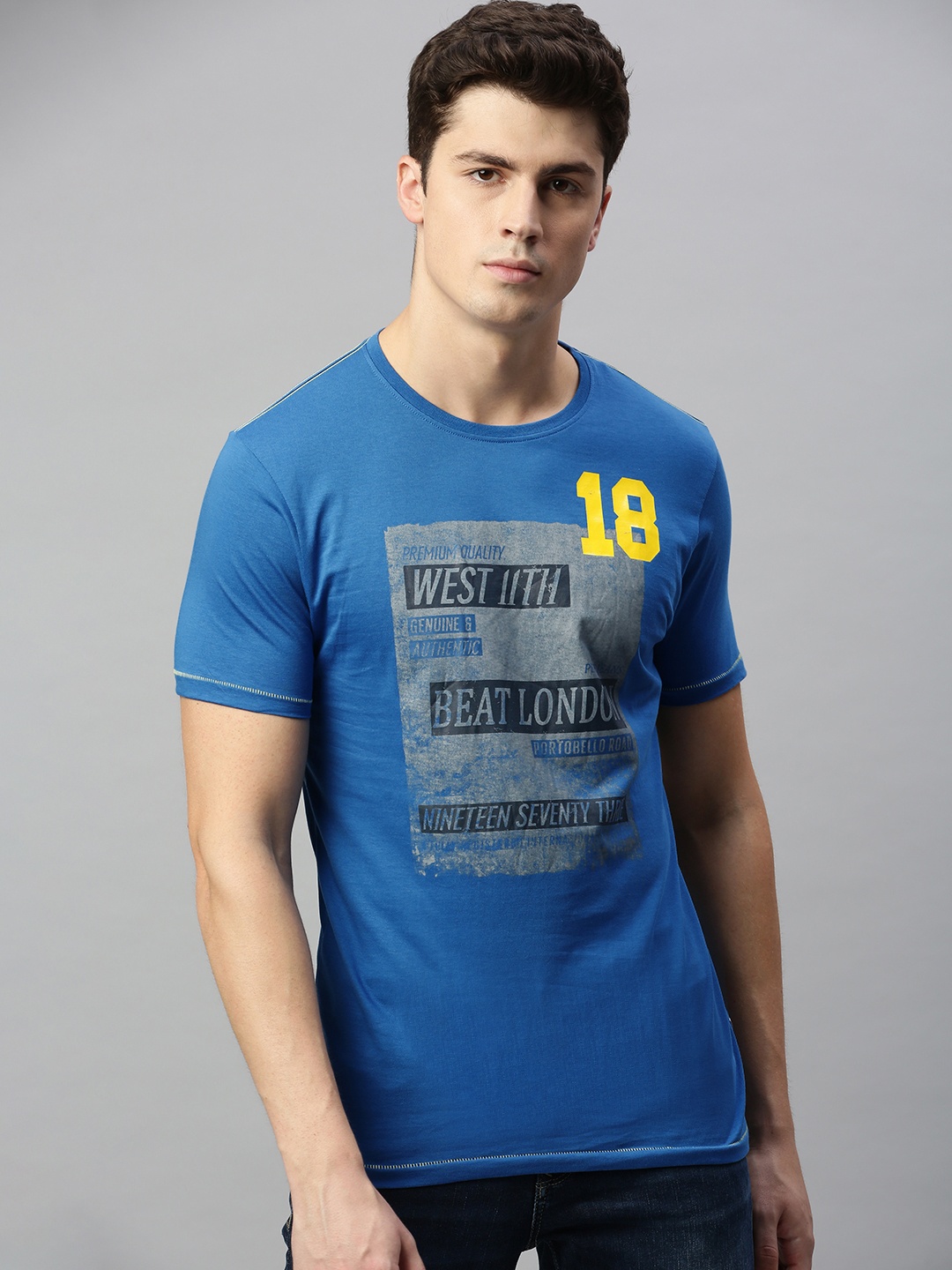 

BEAT LONDON by PEPE JEANS Men Blue Printed Round Neck T-shirt