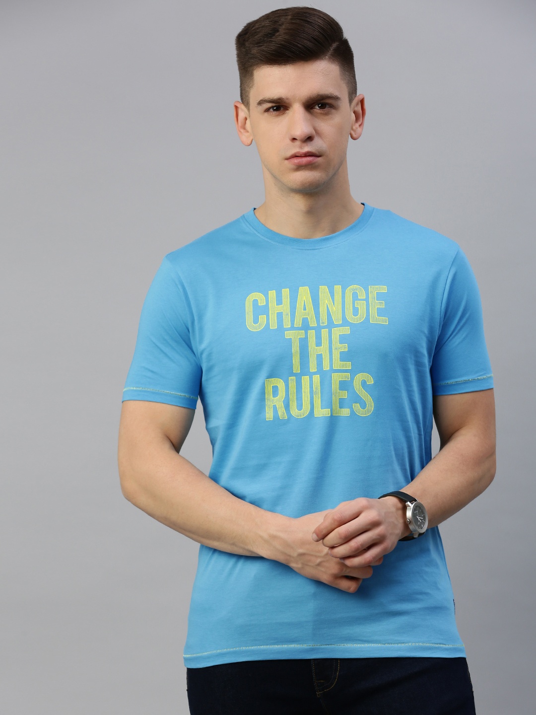

BEAT LONDON by PEPE JEANS Men Blue Printed Round Neck Pure Cotton T-shirt