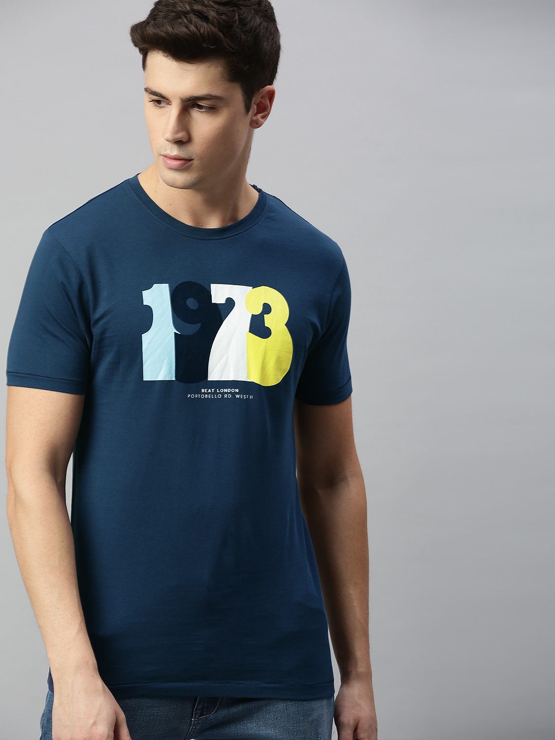 

BEAT LONDON by PEPE JEANS Men Navy Blue Printed Round Neck T-shirt