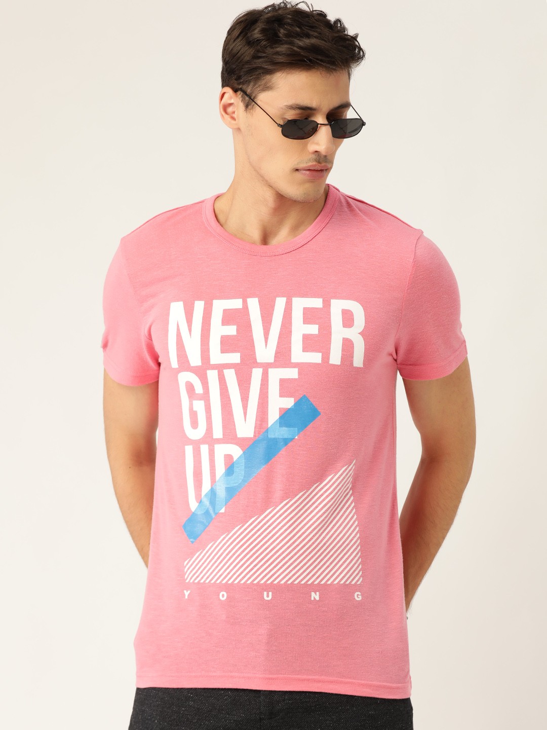 

United Colors of Benetton Men Pink & White Printed Round Neck T-shirt
