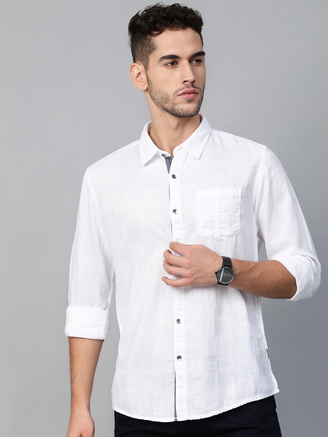 

BEAT LONDON by PEPE JEANS Men White Slim Fit Self-Checked Casual Shirt