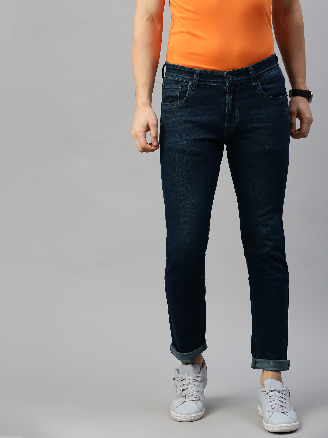 

BEAT LONDON by PEPE JEANS Men Blue Pierre Tapered Low-Rise Low Distress Stretchable Jeans