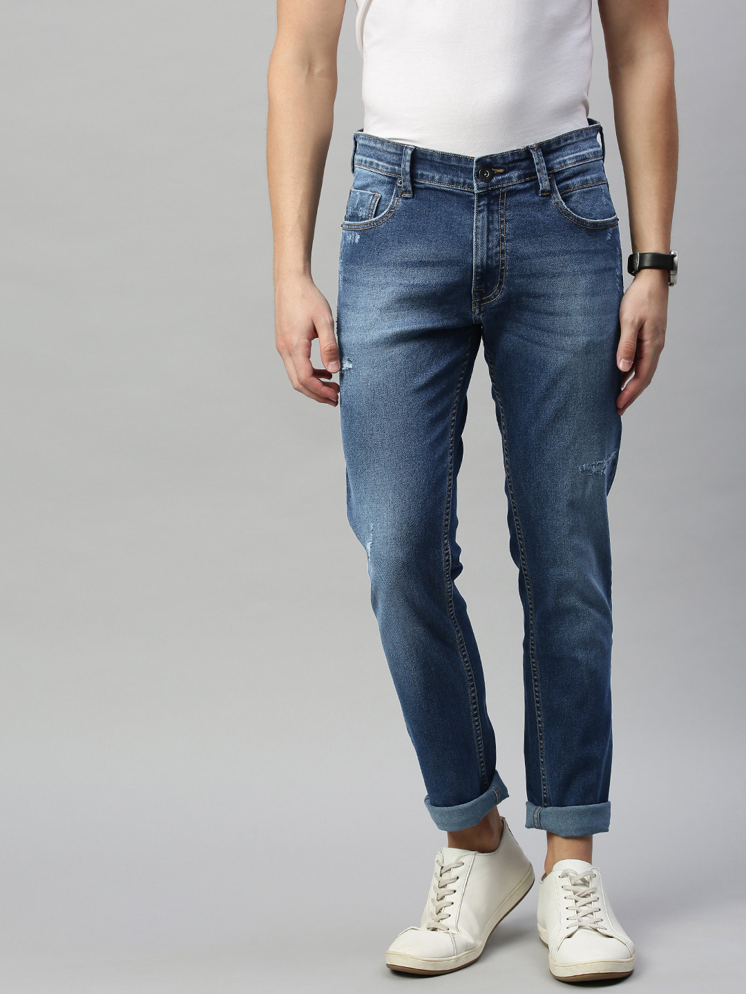 

BEAT LONDON by PEPE JEANS Men Blue Tapered Fit Low-Rise Clean Look Stretchable Jeans