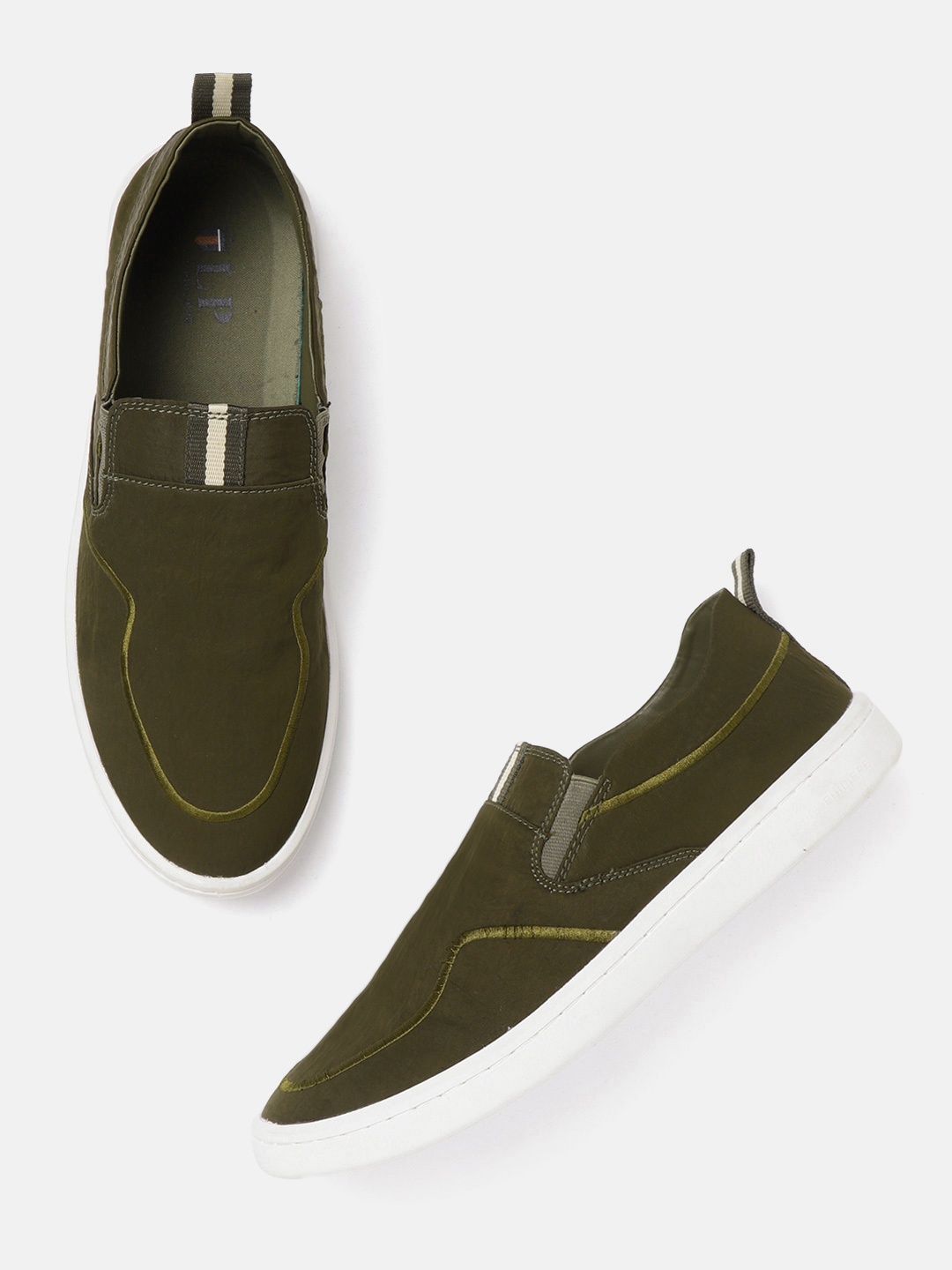 

Louis Philippe Men Olive Green Slip-On Sneakers