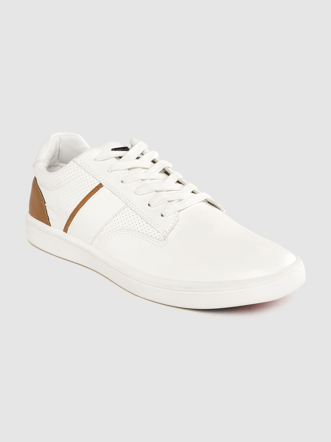 

Louis Philippe Men White & Brown Solid Sneakers with Perforated Detail